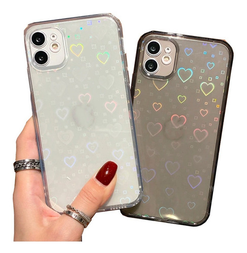 Carcasa Anti Golpes Clear Corazones Para iPhone 11 12 13