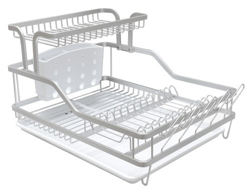 Secaplatos Doble Con Bandeja Aluminio Antioxidante Premium Color Gris