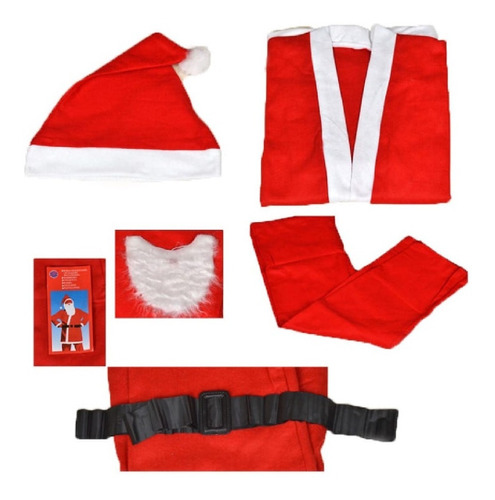 Fantasia Roupa Papai Noel 5 Peça Barba Cinto Natal Original 