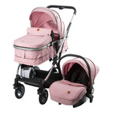 Coche Para Bebé Moises, Portabebé Y Silla Aluminio Color Rosa