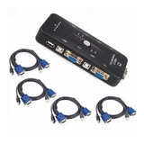 Chaveador Kvm Usb Switch 4 Portas Vga/ E Kit 4 Cabos Kvm Usb