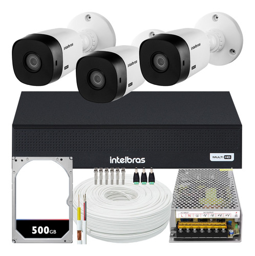 Kit Cftv 3 Cameras Full Hd Vhl 1220 Dvr Intelbras 3004c 10a
