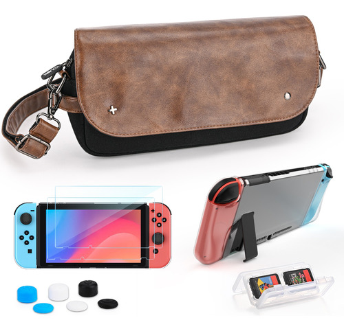 Mochila Marrón De Accesorios Para Nintendo Switch Con Funda