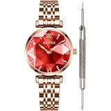 Olevs Relojes De Esfera Roja Con Diamantes Para Mujer Reloje