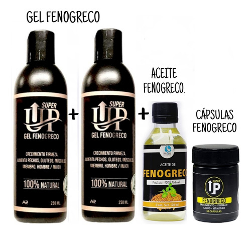 Pack X4 Gel Super Up Fenogreco + Aceite + 60 Cápsulas 