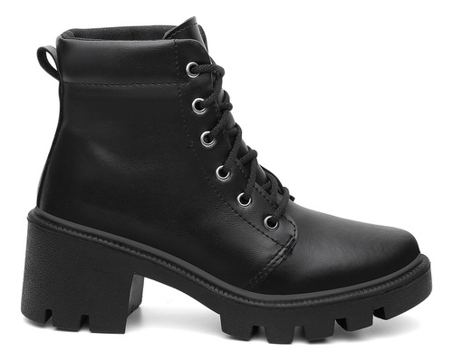 Bota Coturno Feminino Salto Bloco Tratorado Caramelo E Preto