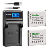 Kastar Batería (x2) Y Cargador Usb Delgado Lcd Para Olympu.