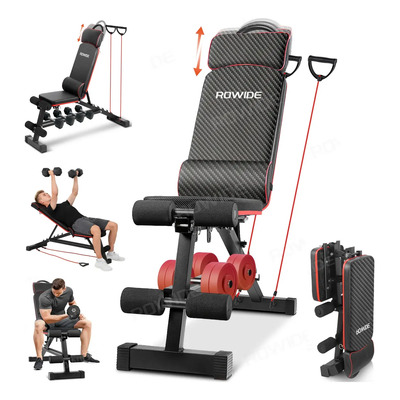 ROWIDE® Banco Pesas Multiposiciones Gym Ejercicio Ajustable Plegable,Banco para Ejercicio Gym Multiposiciones Carga 250 kg Casa Puede Ejercitar los Músculos del Pecho Hombros Brazos y piernas Gimnasio | Envío gratis