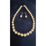 Set De Perlas Cultivadas, Collar Y Aretes Con Broches De Oro
