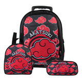 Mochila Escolar Naruto Akatsuki Rodinha Kit Lancheira+estojo