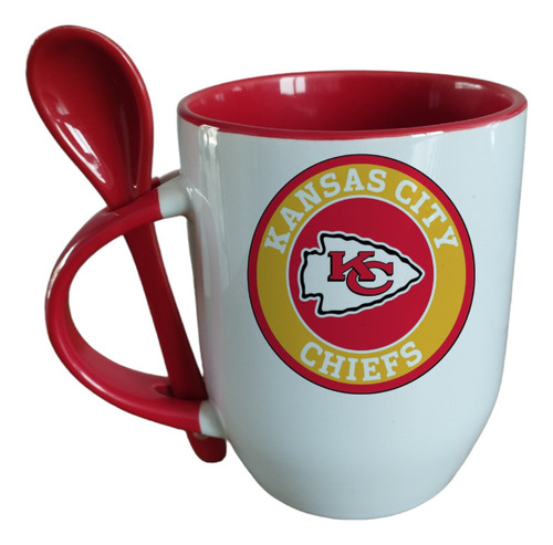 Taza Con Cuchara Kansas City Chiefs Nfl Personalizable