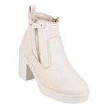 Botin Casual Tacon Mujer Crema Tacto Piel Stfashion 18203907