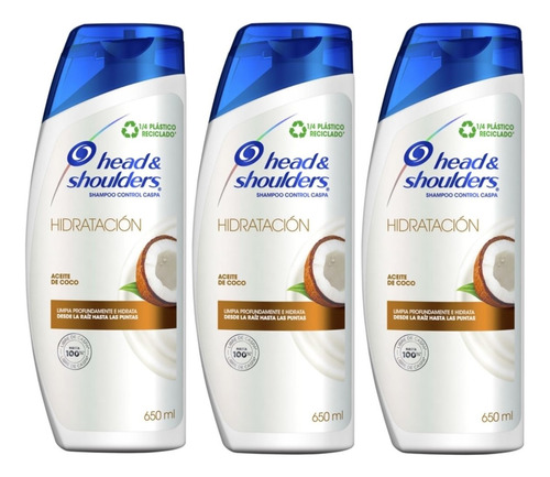 3 Shampoo Head & Shoulders Hidratación Aceite De Coco 650ml