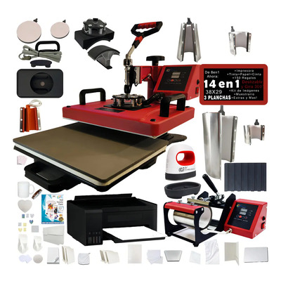 Combo 8 En 1 Impresora Sublima Sublimación 6 2plancha Color Rojo