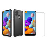 Funda Carbono + Vidrio  P/ Samsung Galaxy  A21s