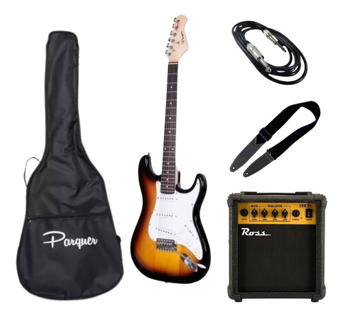 Kit Combo Guitarra Eléctrica Parquer Con Amplificador 10w 