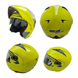 Casco Moto Amarillo Abatible Moto Gafas Dot Certificado