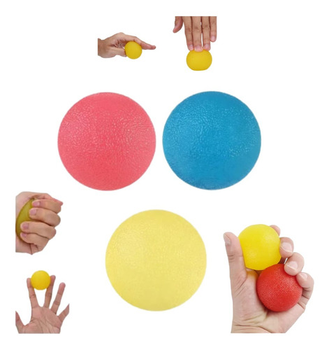 Pelota Antiestres Agarre Silicona (terapia Mano Set 3uds)