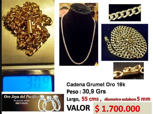 Cadena Oro 18 Kts Modelo Grumet 30.9 Gramos