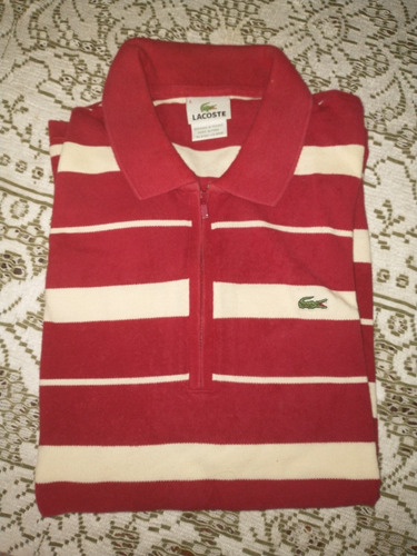 Chomba Lacoste Original Rayada Roja Y Blanca Impecable