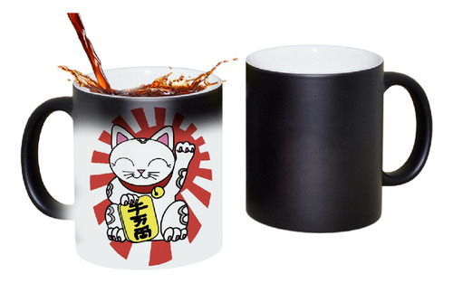 Taza Magica Termosensible Gato De La Suerte - Personalizado