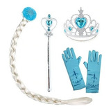 Kit Frozen Elsa Tiara Coroa Princesa Varinha Luva Trança Azu