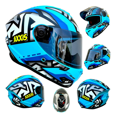 Casco Moto Azul Neon Gris Axxis Certificado Dot Ece 2206 Ns