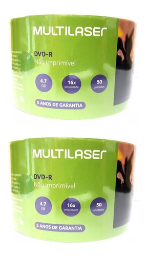 100 Dvd-r Midia Virgem Multilaser C/logo 16x Dvd 4.7 Gb