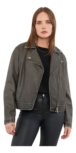 Chaqueta Mujer Mujer Biker Desgastada Negro Corona