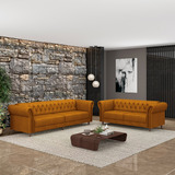 Conjunto Chesterfield 2 E 3 Lugares 180/260 Couro Mel