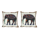 2 Fundas De Almohada De Lino Y Elefante Tejida A La India Co