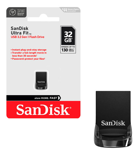 Pendrive Sandisk Usb 3.2 32gb Ultra Fit 130mb/s Mac Windows