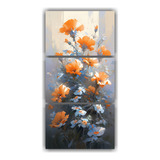 45x90cm Cuadro Floral En Lienzo Naranja Y Azul Bastidor Made