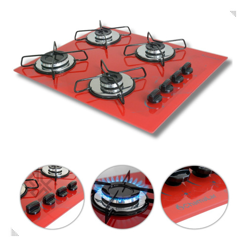 Fogão Cooktop Gás 4 Bocas Ultra Chama 127v/220v Vermelho