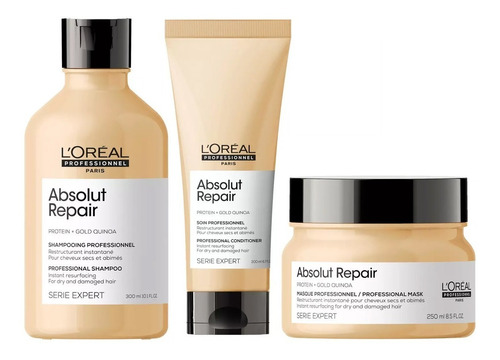 Gold Quinoa Loreal Absolut Repair Shampoo + Cond + Masc 250