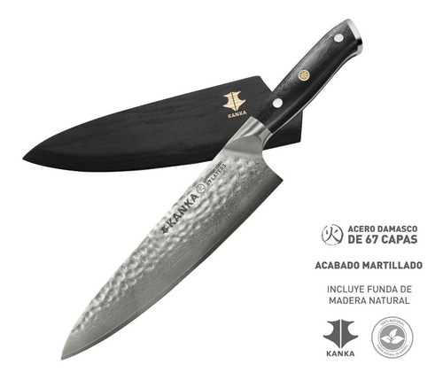 Kanka - Cuchillo Chef 21cm Acero Damasco 67 Capas Con Funda Color Negro