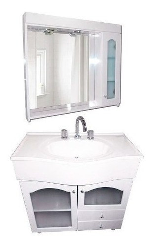 Juego Baño Vanitory Blanco 80 Cm Peinador Vidrio Griferia Eg