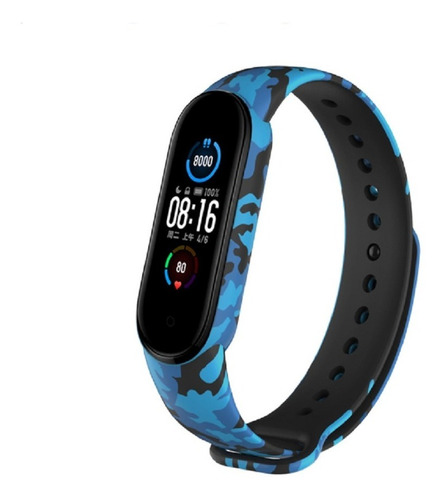 Pulseira Azul Camuflada Para Mi Band 5 + Película