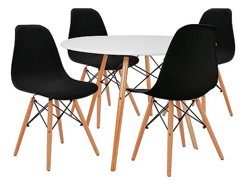 Juego De Comedor 4 Sillas Eames + Mesa Redonda Eames De 80cm