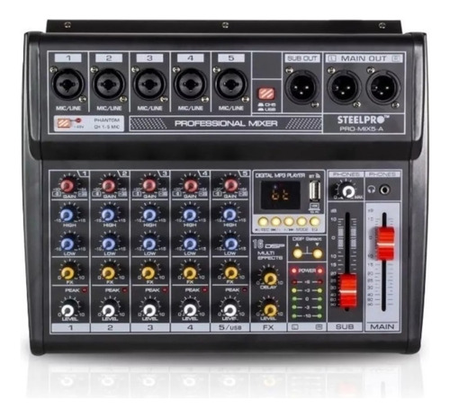 Mezcladora Amplificada Mix5-a Pro  Bluetooth Mp3, Steelpro