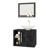 Gabinete Para Banheiro Kit 3 Peças Baden - Preto Fosco/nero