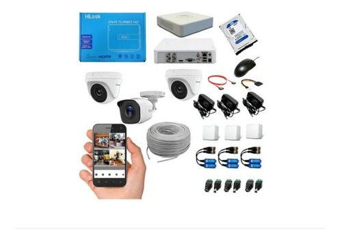 Kit Hikvision Hilook Dvr 4 Ch + 3 Cámaras 1080p + Disco 1 Tb