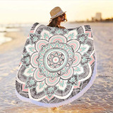 Manta De Playa Redonda Boho Mandala, De Microfibra De Gran T