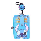 Monedero Y Tarjetero Stitch Disney Con Cuerda Retractil