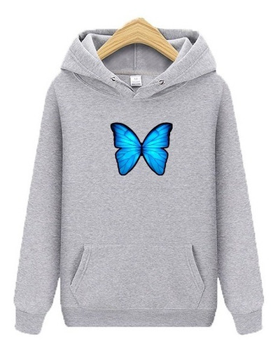 Moletom Feminino Borboleta Azul Casaco Moleton Butterfly