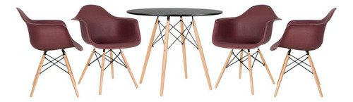 Mesa Redonda Eames 90 Cm + 4 Cadeiras Eiffel Daw Cor Mesa Preto Com Cadeiras Marrom