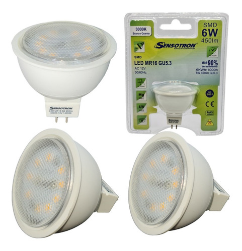 Kit 4 Lâmpadas Led 6w Smd Dicroica Mr16 Ac.12v Gu5.3 3000k