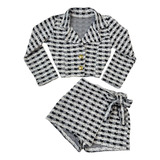 Roupa Feminina Infantil Casaco E Short Saia Tweed Moda Kids