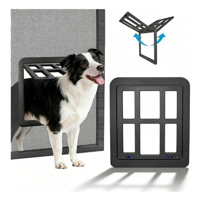Puerta Magnética Tiiyee Con Cerradura Para Puerta Para Perros Y Puerta Mascotas Gatos Segura Malla Ventana Para Puertas Correderas Lockable Pet Screen Door Negro 25cm*31.5cm | Meses sin interés