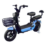 Bicimoto Electrica Con Alarma Antirrobo Motor Pedales, Bateria Recargable De Plomo Con Canasta Para 2 Pasajeros Velocidad Hasta 40 Km/h Llanta De 14 Pulgadas 500w De Potencia E Bike Color Azul Acero